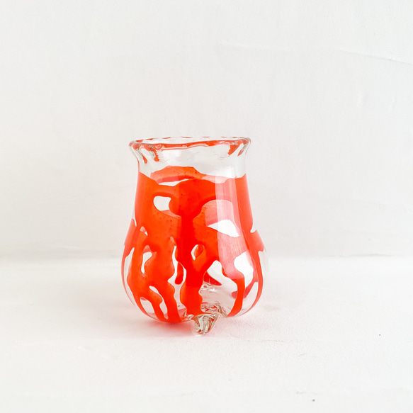 パンク調釉薬被せガラス花瓶・クリアー+オレンジ・フラワーベース 3枚目の画像