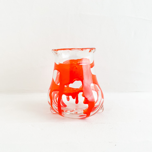 パンク調釉薬被せガラス花瓶・クリアー+オレンジ・フラワーベース 4枚目の画像
