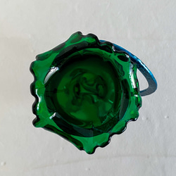 スタンドコーン型フラワーベース・花型底・ディープグリーン+青緑・一点物作品 6枚目の画像
