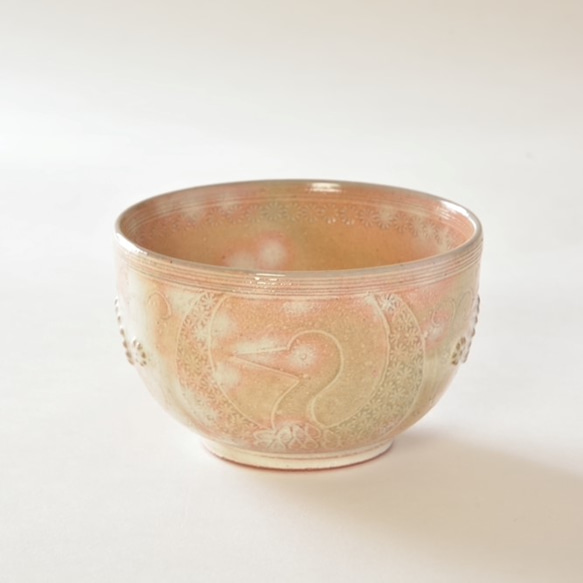 京焼　三島手「鶴亀汲み出し碗」　宮里絵美作　陶器 1枚目の画像