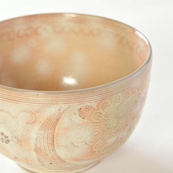 京焼　三島手「鶴亀汲み出し碗」　宮里絵美作　陶器 7枚目の画像