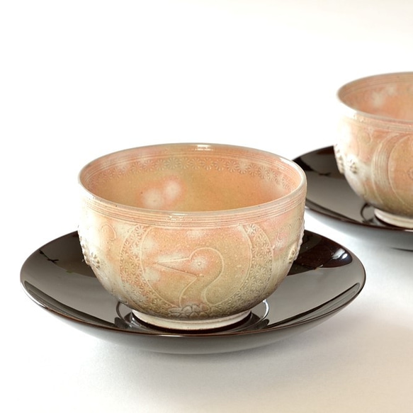 京焼　三島手「鶴亀汲み出し碗」　宮里絵美作　陶器 8枚目の画像