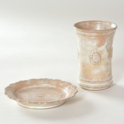 京焼　三島手輪花「湯呑碗皿」　宮里絵美作　陶器 9枚目の画像