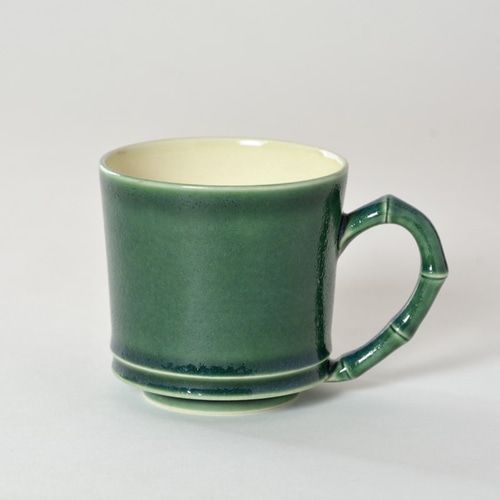 緑色のひび割れ釉の陶器カップ　清国から 受注生産停止中です】京焼「竹節緑釉珈琲碗皿 半磁器製」 柴田恭久作