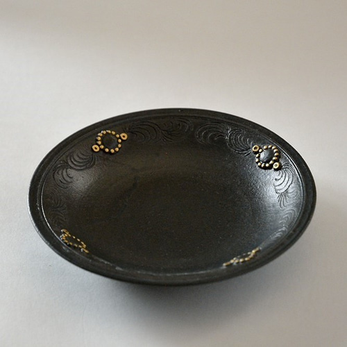 京焼 金彩鉄釉貼花文「珈琲碗皿」 宮里絵美作 陶器 ティーカップ