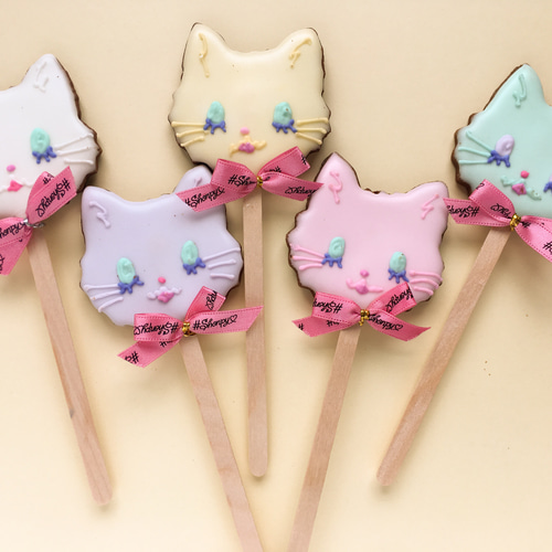 ねこちゃんのロリポップクッキー アイシングクッキー ホバレンタイン 