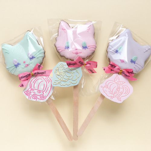 ねこちゃんのロリポップクッキー アイシングクッキー ホバレンタイン 