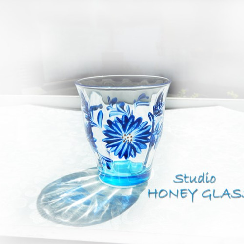 青い花のグラス （絵付けグラス） ～再販 グラス Studio HONEY GLASS