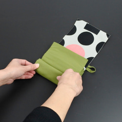 くるくるエコバッグ ナイロン 畳める エンドット カーキ／グレー ハンドメイド 日本製 5枚目の画像