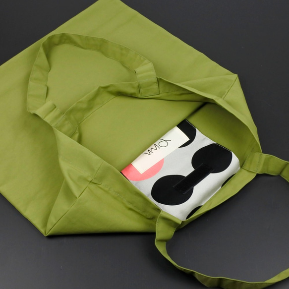 くるくるエコバッグ ナイロン 畳める エンドット カーキ／グレー ハンドメイド 日本製 9枚目の画像