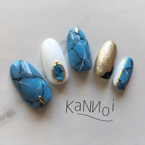 ターコイズネイル 夏ネイル ネイルチップ「君の言うターコイズ