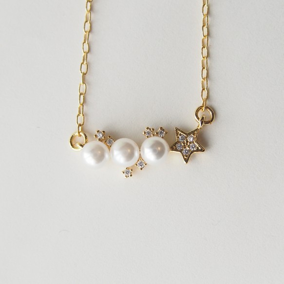 pearl & star / gold necklace 2枚目の画像