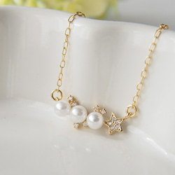 pearl & star / gold necklace 3枚目の画像