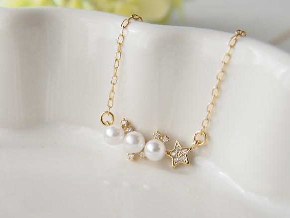 pearl & star / gold necklace 3枚目の画像