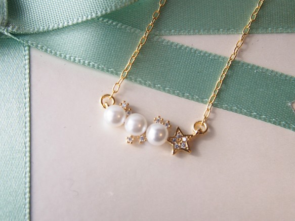 pearl & star / gold necklace 4枚目の画像