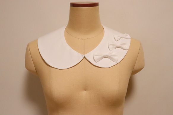 【つけ襟】～ribbon ribbon ribbon～リボンがいっぱい！真っ白な丸襟の付け襟|白|丸襟|リボン|付け襟 2枚目の画像