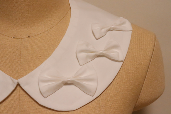 【つけ襟】～ribbon ribbon ribbon～リボンがいっぱい！真っ白な丸襟の付け襟|白|丸襟|リボン|付け襟 3枚目の画像