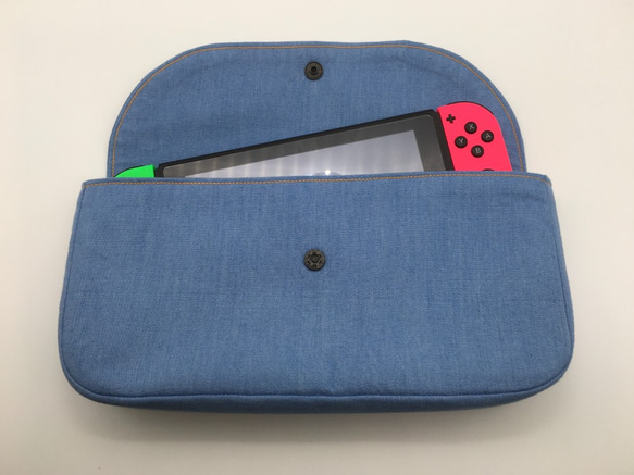 水色デニムのポーチ・Nintendo Switchポーチ・ニンテンドースイッチポーチ 4枚目の画像