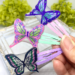 グラデーションが可愛い蝶々のパッチン留め　ヘアピン　蝶々 3枚目の画像