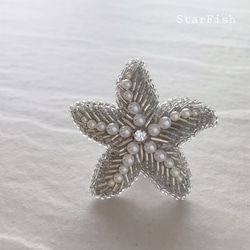 L1【Starfish】ヒトデ 海星 ビーズ刺繍 ブローチ 1枚目の画像