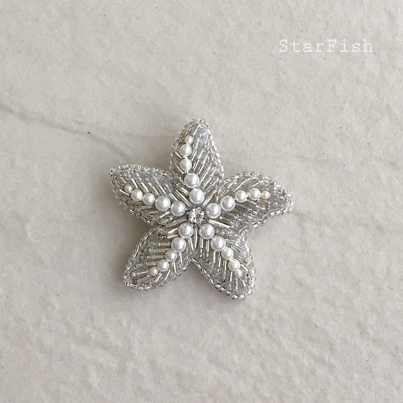 L1【Starfish】ヒトデ 海星 ビーズ刺繍 ブローチ 2枚目の画像