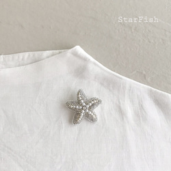 L1【Starfish】ヒトデ 海星 ビーズ刺繍 ブローチ 5枚目の画像