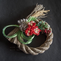 New year Wreath, 033　- つまみ細工のしめ縄飾り 3枚目の画像