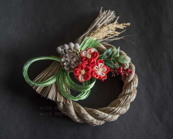 New year Wreath, 033　- つまみ細工のしめ縄飾り 3枚目の画像