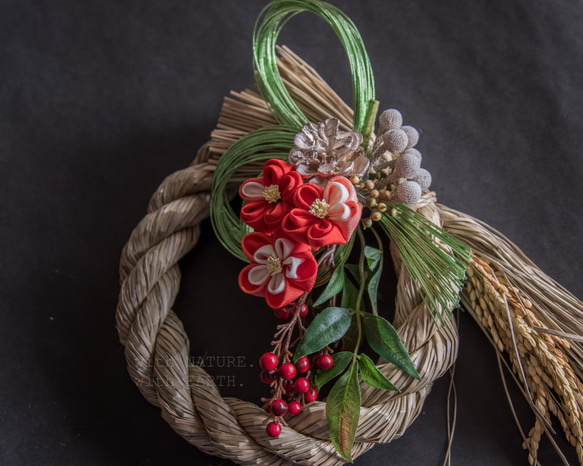 New year Wreath, 033　- つまみ細工のしめ縄飾り 4枚目の画像