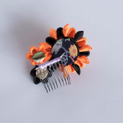 Tumami Hair comb 「 Halloween 」/　つまみ細工ヘアコーム 正絹　 5枚目の画像