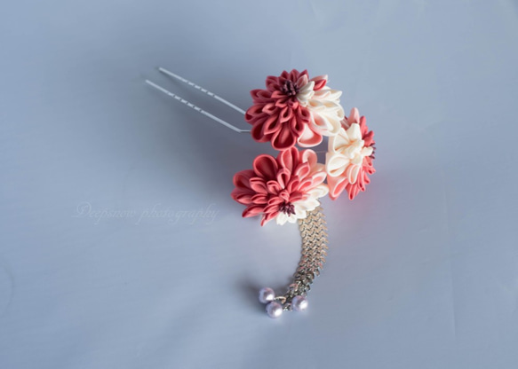 Tumami Kanzashi No,18 「中紅花」/ つまみ細工花かんざし 1枚目の画像