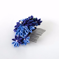 Tumami Hair comb -No,16 「瑠璃×群青」/ つまみ細工ヘアコーム 7枚目の画像