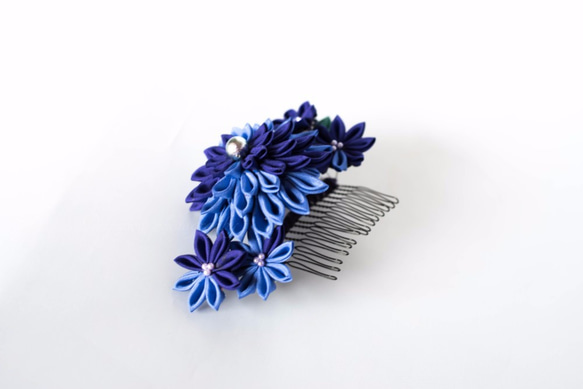 Tumami Hair comb -No,16 「瑠璃×群青」/ つまみ細工ヘアコーム 7枚目の画像