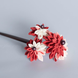 Tumami KANZASHI 「紅花」 / つまみ細工花かんざし　１本挿し 5枚目の画像