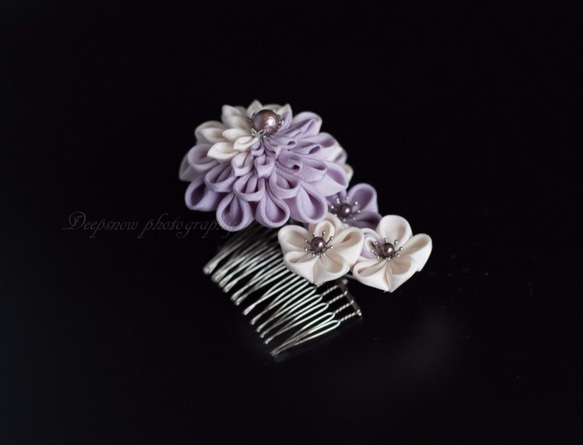「紫ノ花」つまみ細工ヘアコーム　 2枚目の画像