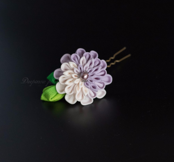 「一輪花・紫」TSUMAMI　KANZASHI・つまみ細工花簪 2枚目の画像