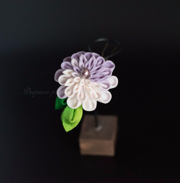 「一輪花・紫」TSUMAMI　KANZASHI・つまみ細工花簪 3枚目の画像