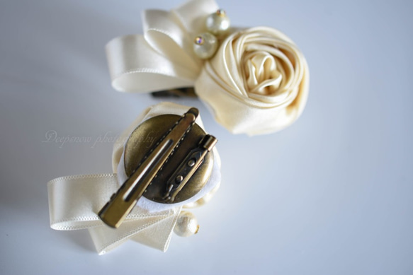 ＜Creema限定＞ 「Ivory rose」　ブローチ＆クリップ 3枚目の画像