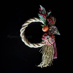 New year wreath 「Shimenawa.RD001 small」つまみ細工のしめ縄飾り 2枚目の画像
