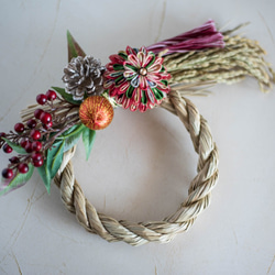 New year wreath 「Shimenawa.RD001 small」つまみ細工のしめ縄飾り 5枚目の画像