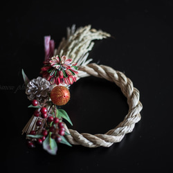 New year wreath 「Shimenawa.RD001 small」つまみ細工のしめ縄飾り 3枚目の画像