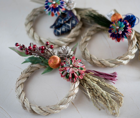 New year wreath 「Shimenawa.RD001 small」つまみ細工のしめ縄飾り 8枚目の画像