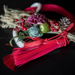 New year wreath 「Yui.SO001.020W」つまみ細工のしめ縄飾り 4枚目の画像
