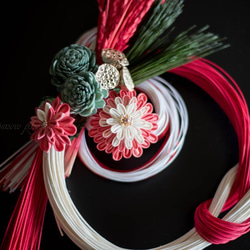 New year wreath 「Yui.PK001.020W」つまみ細工のしめ縄飾り 1枚目の画像