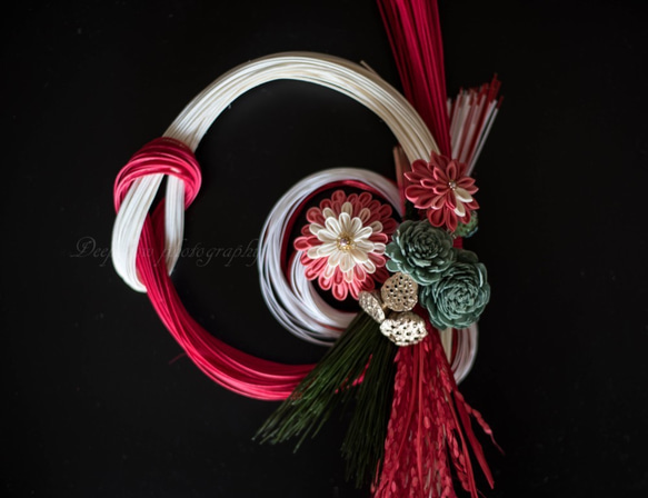 New year wreath 「Yui.PK001.020W」つまみ細工のしめ縄飾り 3枚目の画像