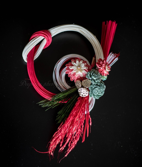 New year wreath 「Yui.PK001.020W」つまみ細工のしめ縄飾り 2枚目の画像