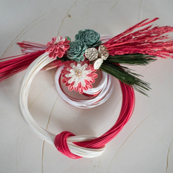 New year wreath 「Yui.PK001.020W」つまみ細工のしめ縄飾り 5枚目の画像