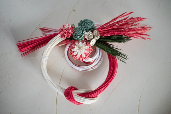 New year wreath 「Yui.PK001.020W」つまみ細工のしめ縄飾り 5枚目の画像