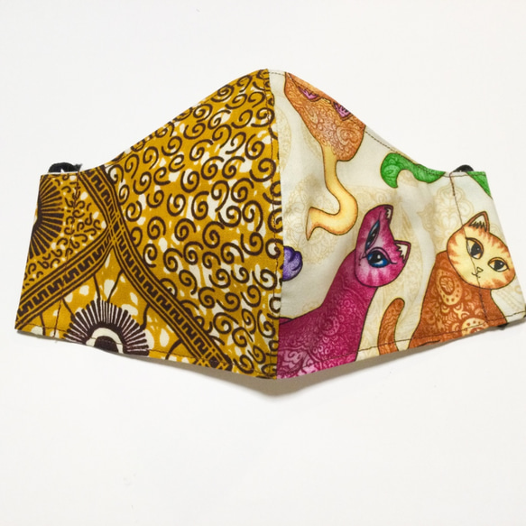アフリカンプリント×猫 スカートとマスク&トートバッグ 3点セット 6枚目の画像