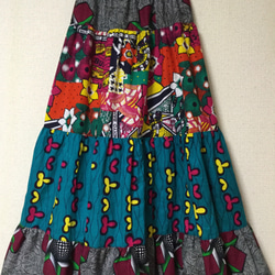 アフリカンプリント×ローレルバーチの猫 エスニック コットン ロング ティアードスカート 8枚目の画像